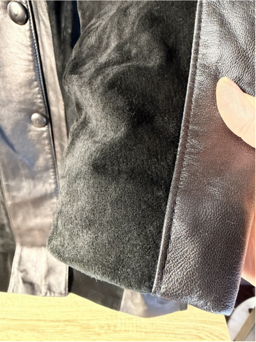 Fur Town Black Genuine Soft Leather With Suede Stripe Women's Coat size L - Picture 5 of 14